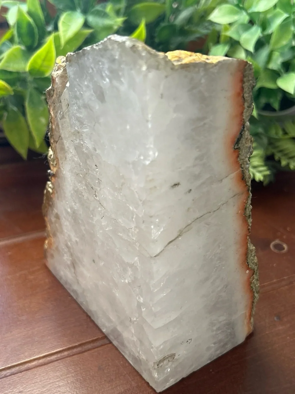Quartz Stone Block 3 lb. 9 oz. Gold Leaf Embellished Table Sculpture Home Decor